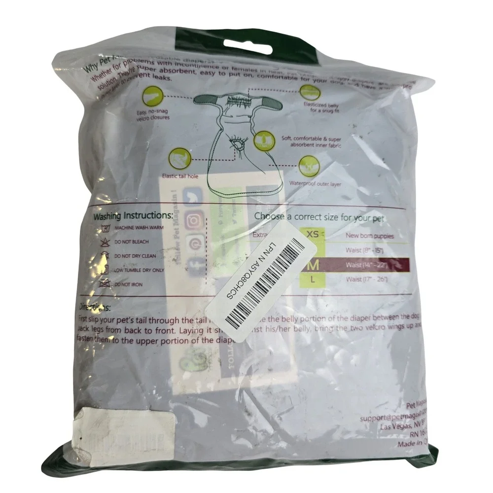 Pet Magasin Washable Dog Diapers 3 Pack Medium Black Grey Brown Reusable NEW